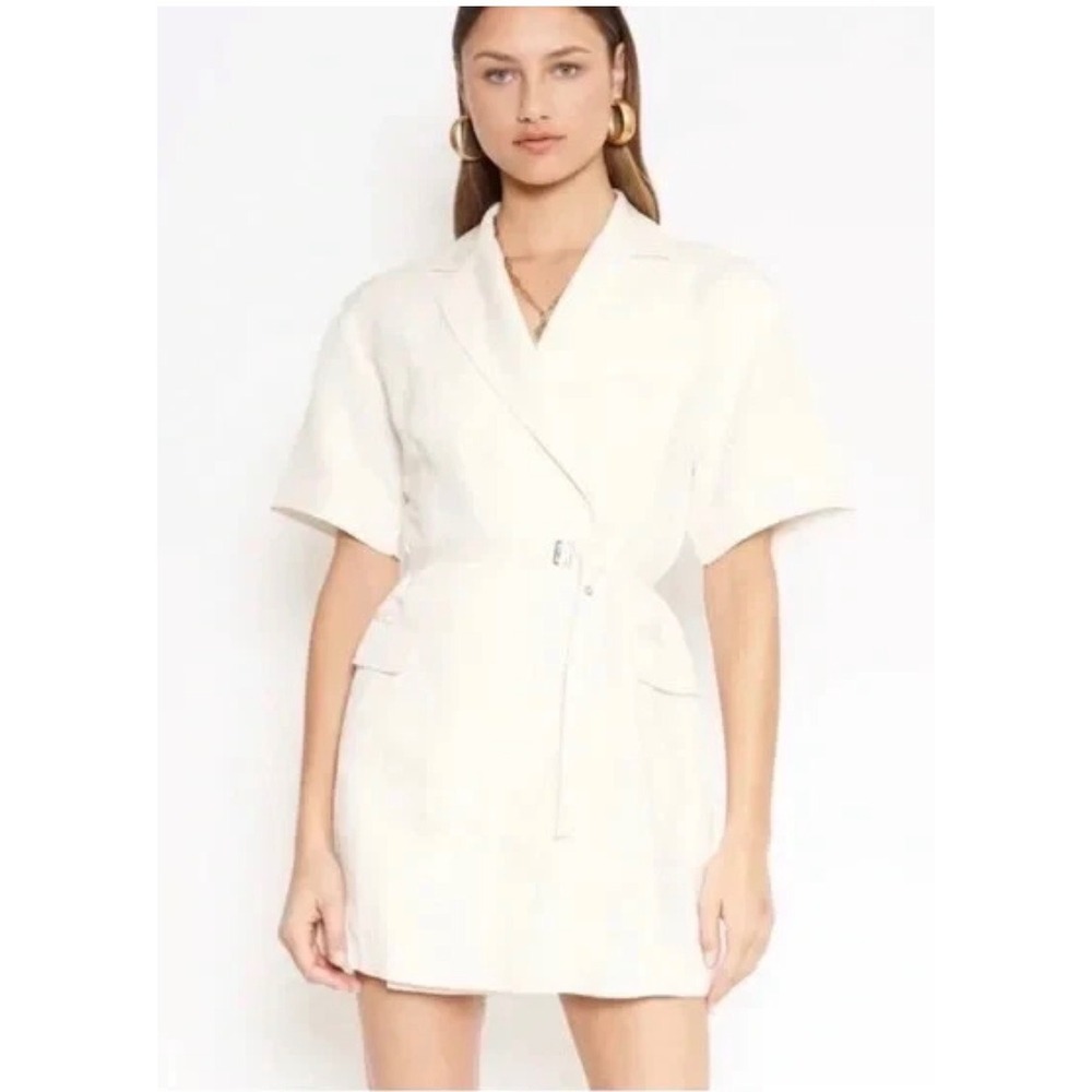 4SI3NNA Anthropologie White Textured Short Sleeve Belted Blaze Dress Large NWT